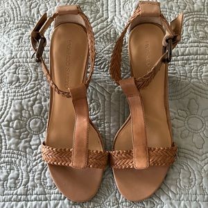 Tan leather wedge sandals